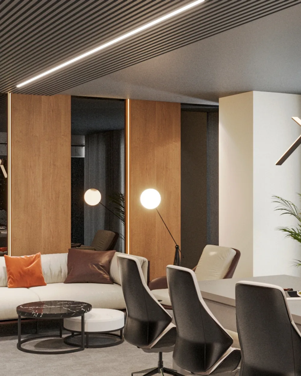 Lounge and work area designed by Greystone Infra